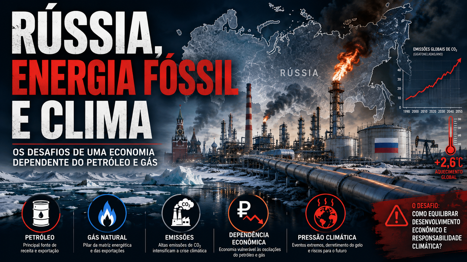 Rússia, energia fóssil e clima: os desafios de uma economia dependente do petróleo e gás