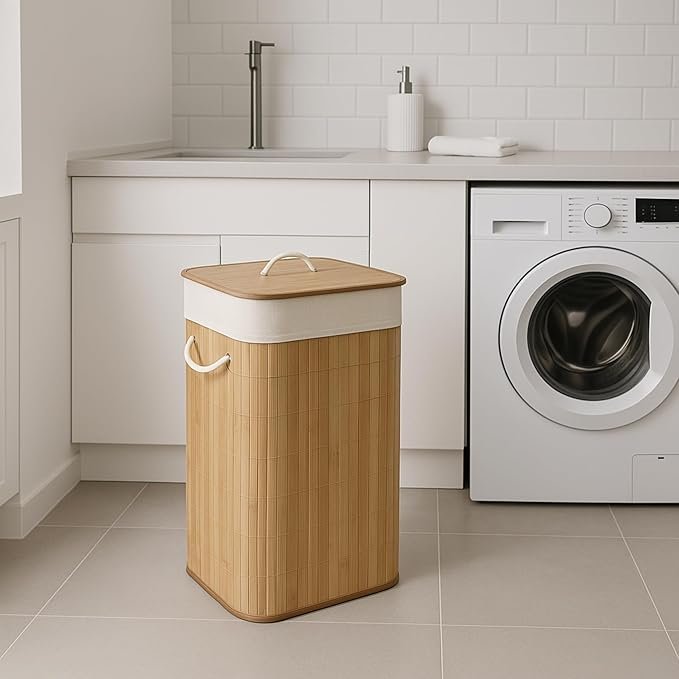 Cesto de Bambu Ecológico, Bege, 65 Litros